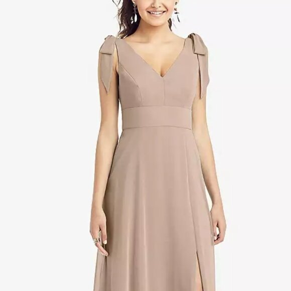 Bow-Shoulder V-Back Chiffon Gown - Picture 1 of 4